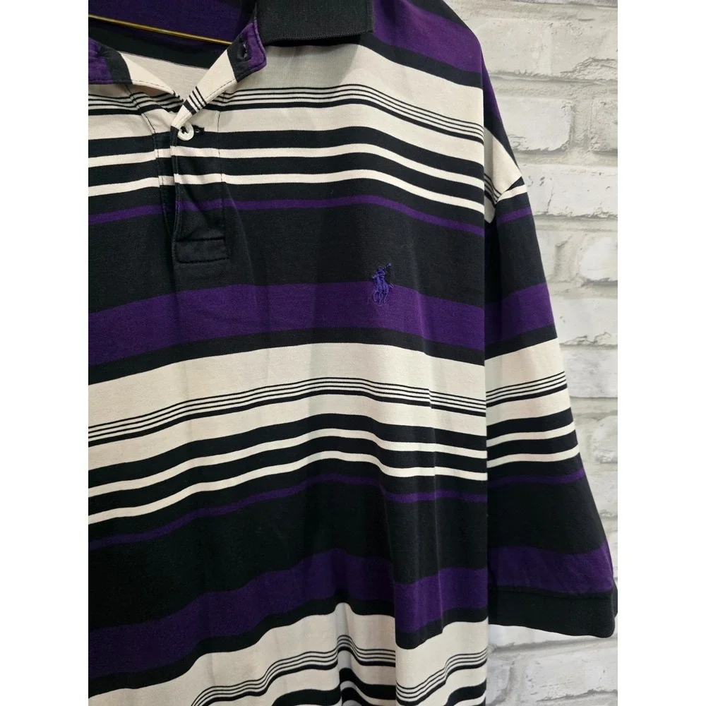VTG Polo Golf Ralph Lauren Rugby Striped Polo Shirt Men L Black Purple Pony
